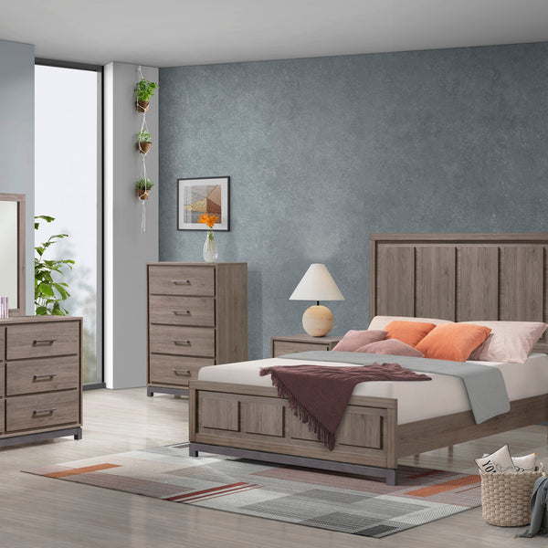 River Brown Modern Contemporary Solid Wood And Veneers Upholstered Panel Bedroom Set