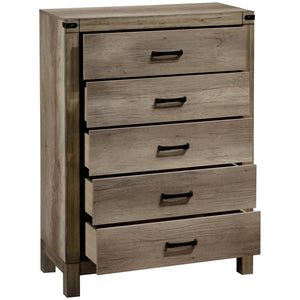 Matteo Melamine Finish Fabric Upholstered Panel Bedroom Set, Heat, Moisture, Stain Resistant, Contemporary Rustic