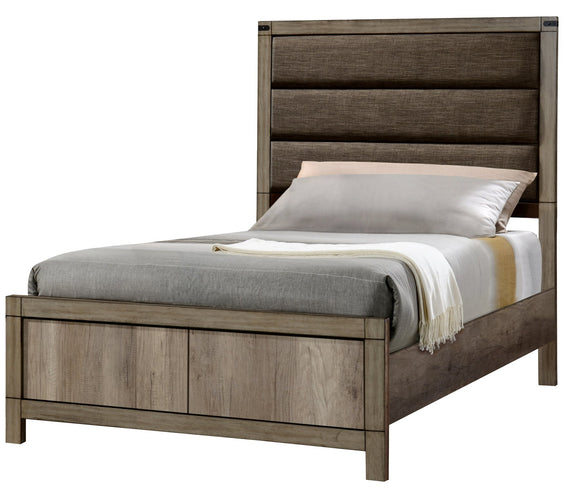 Matteo Melamine Finish Fabric Upholstered Panel Bedroom Set, Heat, Moisture, Stain Resistant, Contemporary Rustic