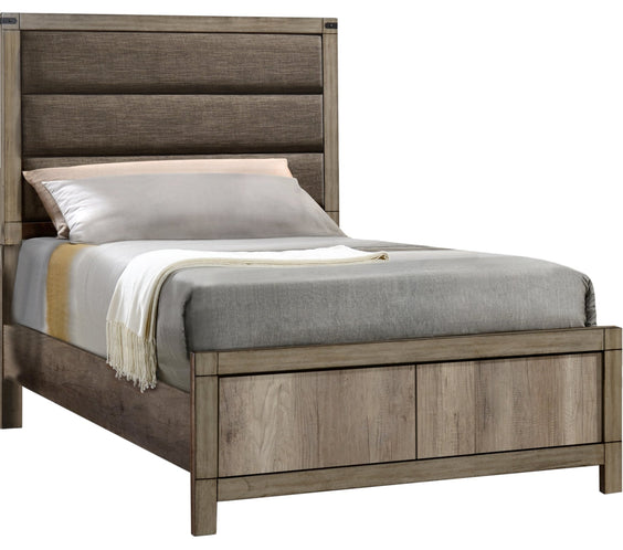 Matteo Melamine Finish Fabric Upholstered Panel Bedroom Set, Heat, Moisture, Stain Resistant, Contemporary Rustic