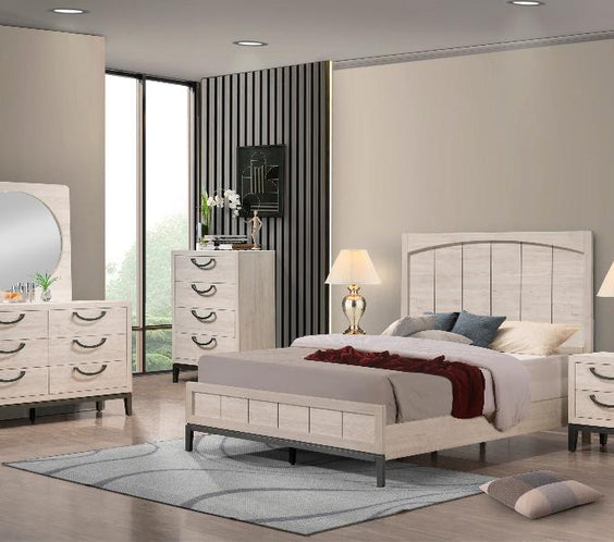 Veda Beige Modern Contemporary Solid Wood And Veneers Upholstered Panel Bedroom Set