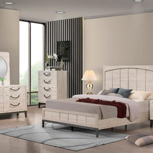 Veda Beige Modern Contemporary Solid Wood And Veneers Upholstered Panel Bedroom Set