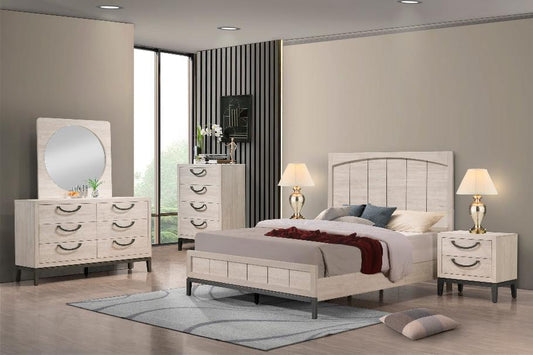 Veda Beige Modern Contemporary Solid Wood And Veneers Upholstered Panel Bedroom Set