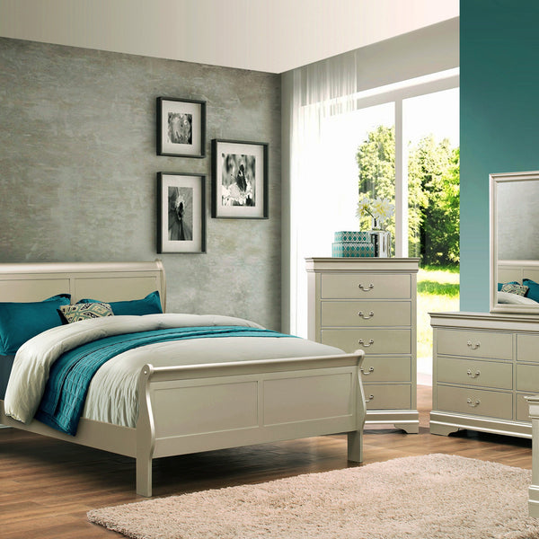 Louis Philip Champagne Finish Sleek And Modern Contemporary, Wood Sleigh Bedroom Set