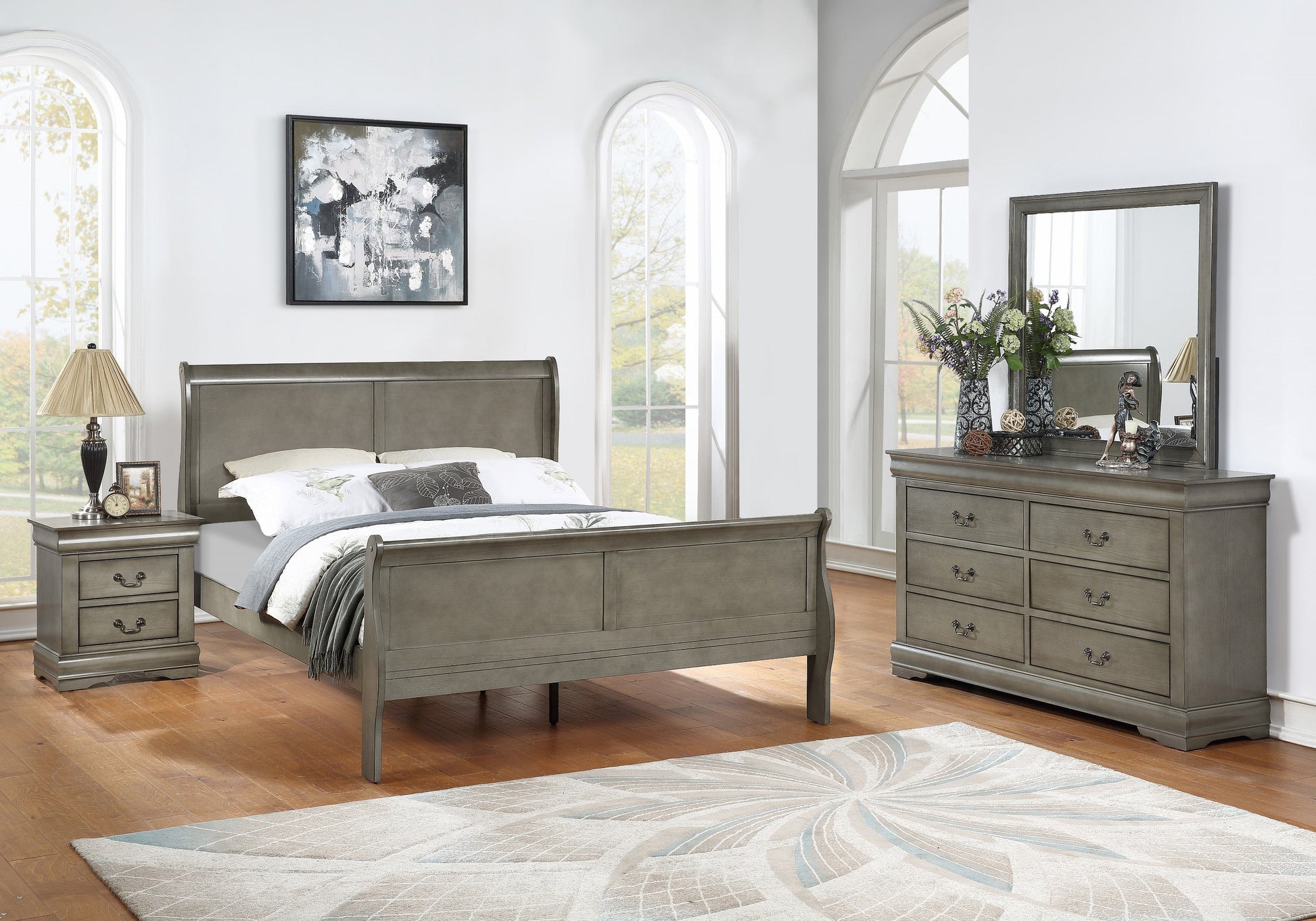Louis Philip Gray Classic And Modern, Wood Mahogany Sleigh Bedroom Set