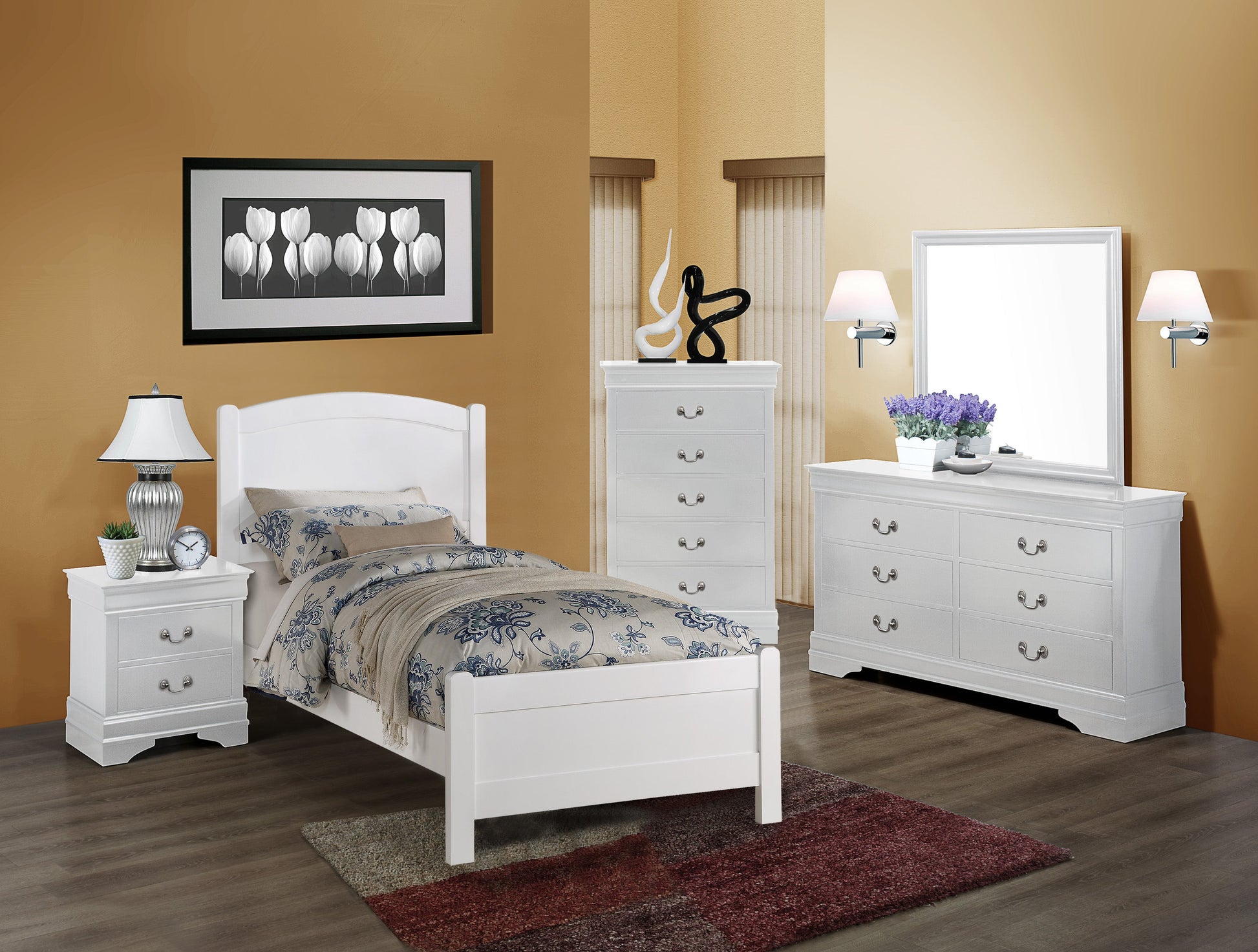 Louis Philip White Classic And Modern, Solid Hardwood Sleigh Bedroom Set