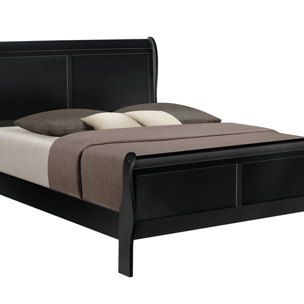 Louis Philip Black Finish Modern Smooth Contemporary Sleigh Bedroom Set
