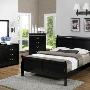 Louis Philip Black Finish Modern Smooth Contemporary Sleigh Bedroom Set