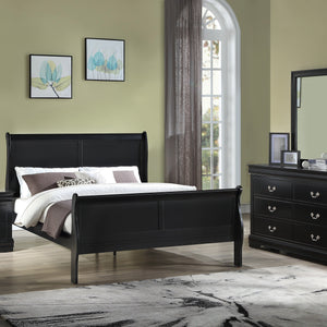 Louis Philip Black Modern Wooden Sleigh Bedroom Set