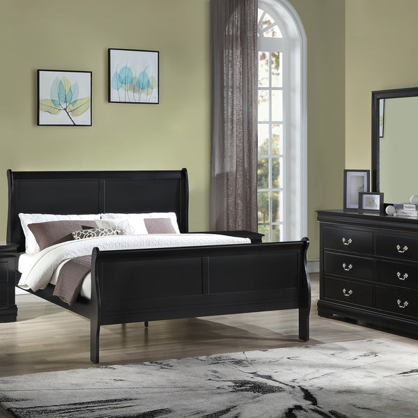 Louis Philip Black Modern Wooden Sleigh Bedroom Set