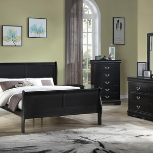 Louis Philip Black Modern Wooden Sleigh Bedroom Set