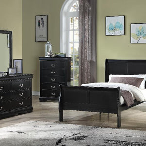 Louis Philip Black Modern Wooden Sleigh Bedroom Set