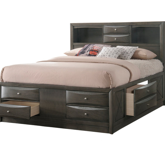 Emily Gray Oak Sleek Contemporary Modern Transitional Storage Platform Bedroom Set