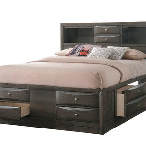 Emily Gray Oak Sleek Contemporary Modern Transitional Storage Platform Bedroom Set