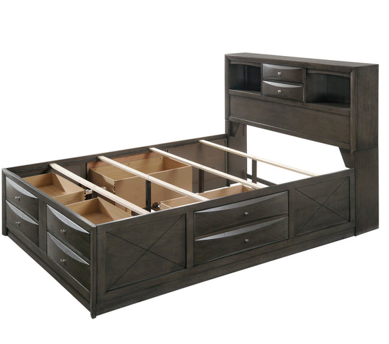 Emily Gray Oak Sleek Contemporary Modern Transitional Storage Platform Bedroom Set