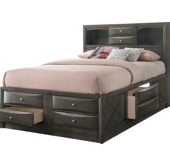Emily Gray Oak Sleek Contemporary Modern Transitional Storage Platform Bedroom Set