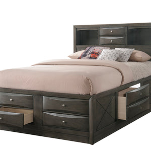 Emily Gray Oak Sleek Contemporary Modern Transitional Storage Platform Bedroom Set