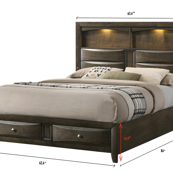 Fallon Gray Finish, Modern And Sleek  LED Bookcase Storage Platform Bedroom Set