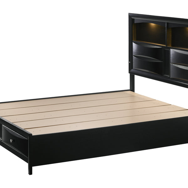 Fallon Black Finish, Modern And Sleek LED Bookcase Storage Platform Bedroom Set