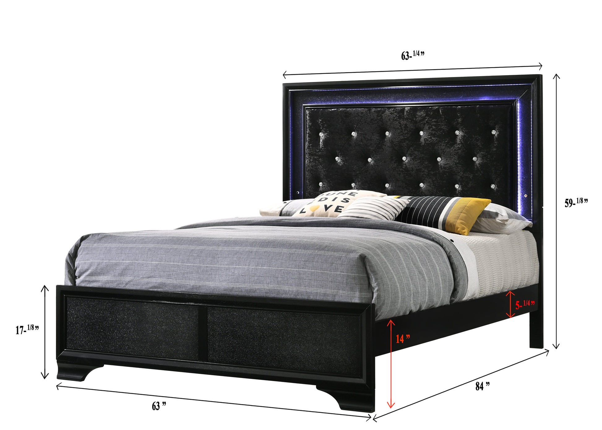 Micah Black Modern Contemporary LED Fabric Upholstered Tufted Panel Bedroom Set