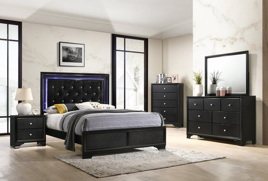 Micah Black Modern Contemporary LED Fabric Upholstered Tufted Panel Bedroom Set