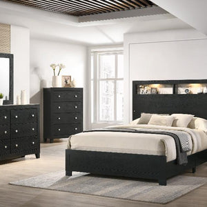 Cadence Black Sleek And Modern Wood LED Bookcase Panel Bedroom Set