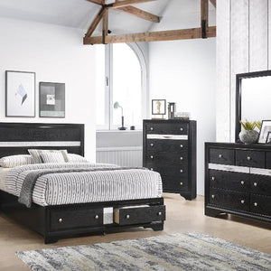 Regata Black/Silver Sleek And Modern, Wood Storage Platform Bedroom Set