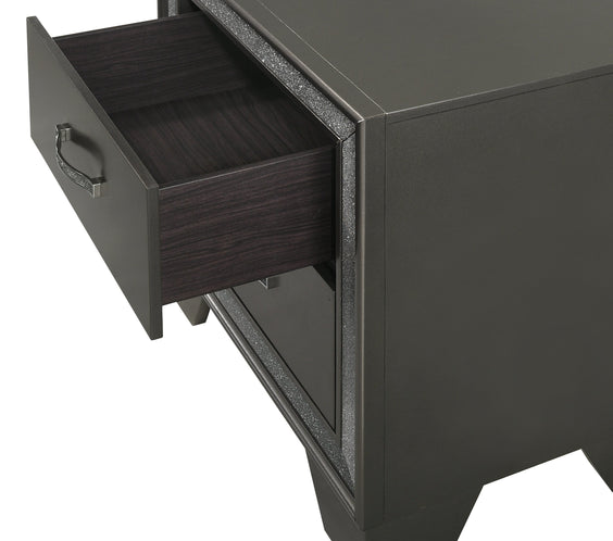 Kaia Dark-Gray Finish Contemporary Sturdy Mahogany Wood Faux Leather Upholstered Tufted Panel Bedroom Set