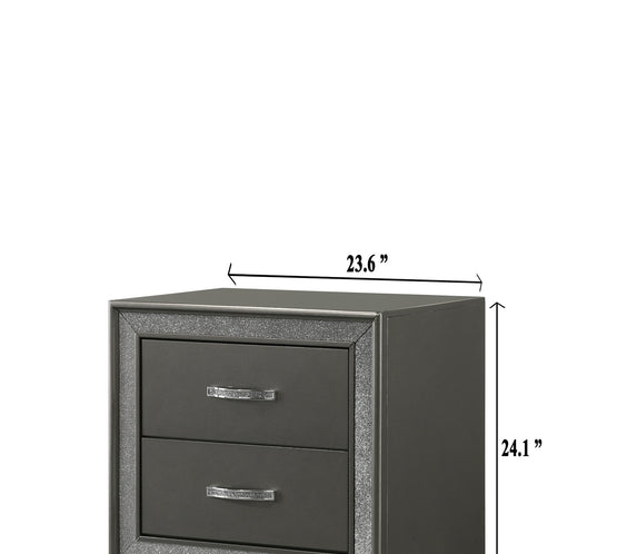 Kaia Dark-Gray Finish Contemporary Sturdy Mahogany Wood Faux Leather Upholstered Tufted Panel Bedroom Set
