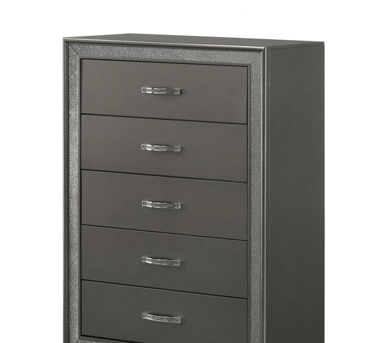 Kaia Dark-Gray Finish Contemporary Sturdy Mahogany Wood Faux Leather Upholstered Tufted Panel Bedroom Set