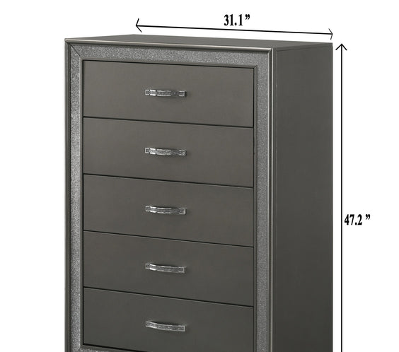 Kaia Dark-Gray Finish Contemporary Sturdy Mahogany Wood Faux Leather Upholstered Tufted Panel Bedroom Set