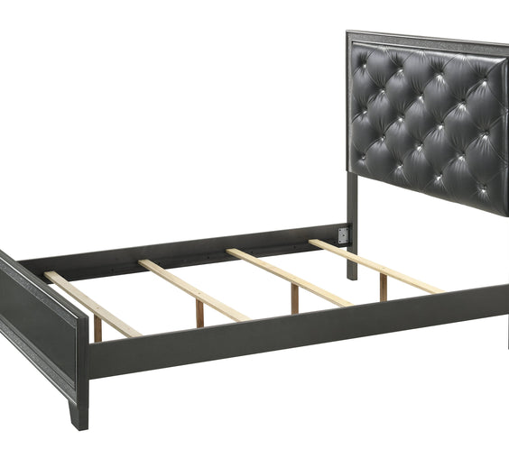 Kaia Dark-Gray Finish Contemporary Sturdy Mahogany Wood Faux Leather Upholstered Tufted Panel Bedroom Set