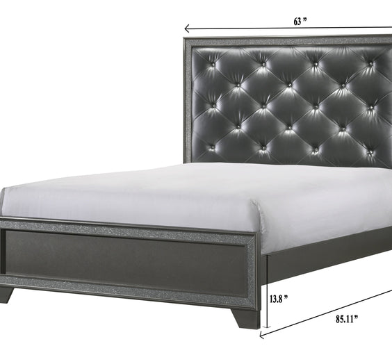 Kaia Dark-Gray Finish Contemporary Sturdy Mahogany Wood Faux Leather Upholstered Tufted Panel Bedroom Set