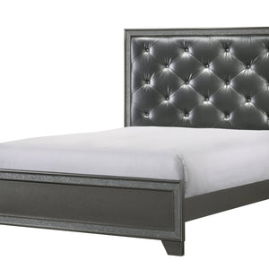 Kaia Dark-Gray Finish Contemporary Sturdy Mahogany Wood Faux Leather Upholstered Tufted Panel Bedroom Set