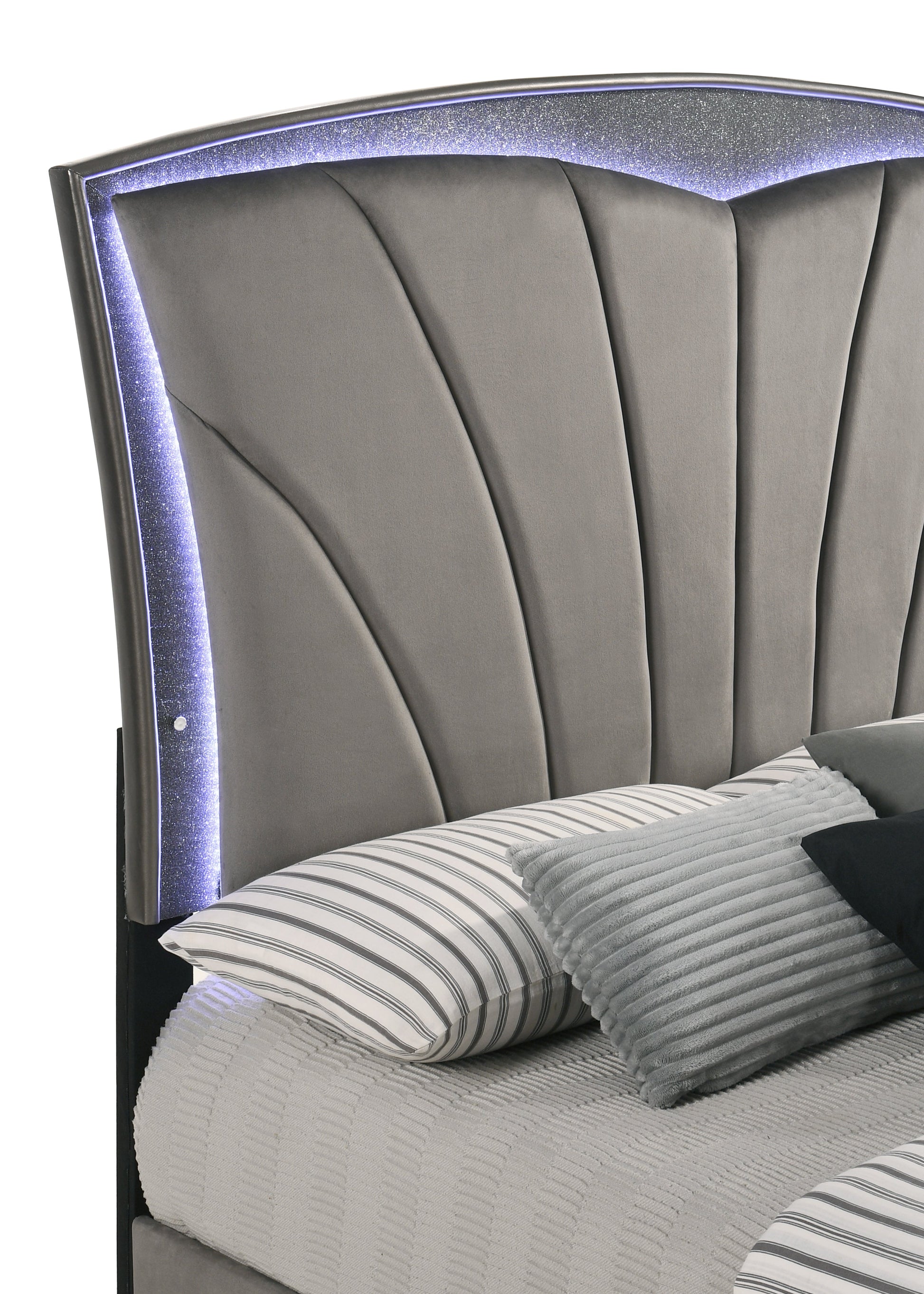 Frampton Gray Exquisite And Modern LED Fabric Upholstered Panel Bedroom Set