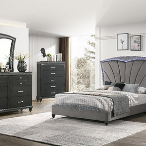 Frampton Gray Exquisite And Modern LED Fabric Upholstered Panel Bedroom Set