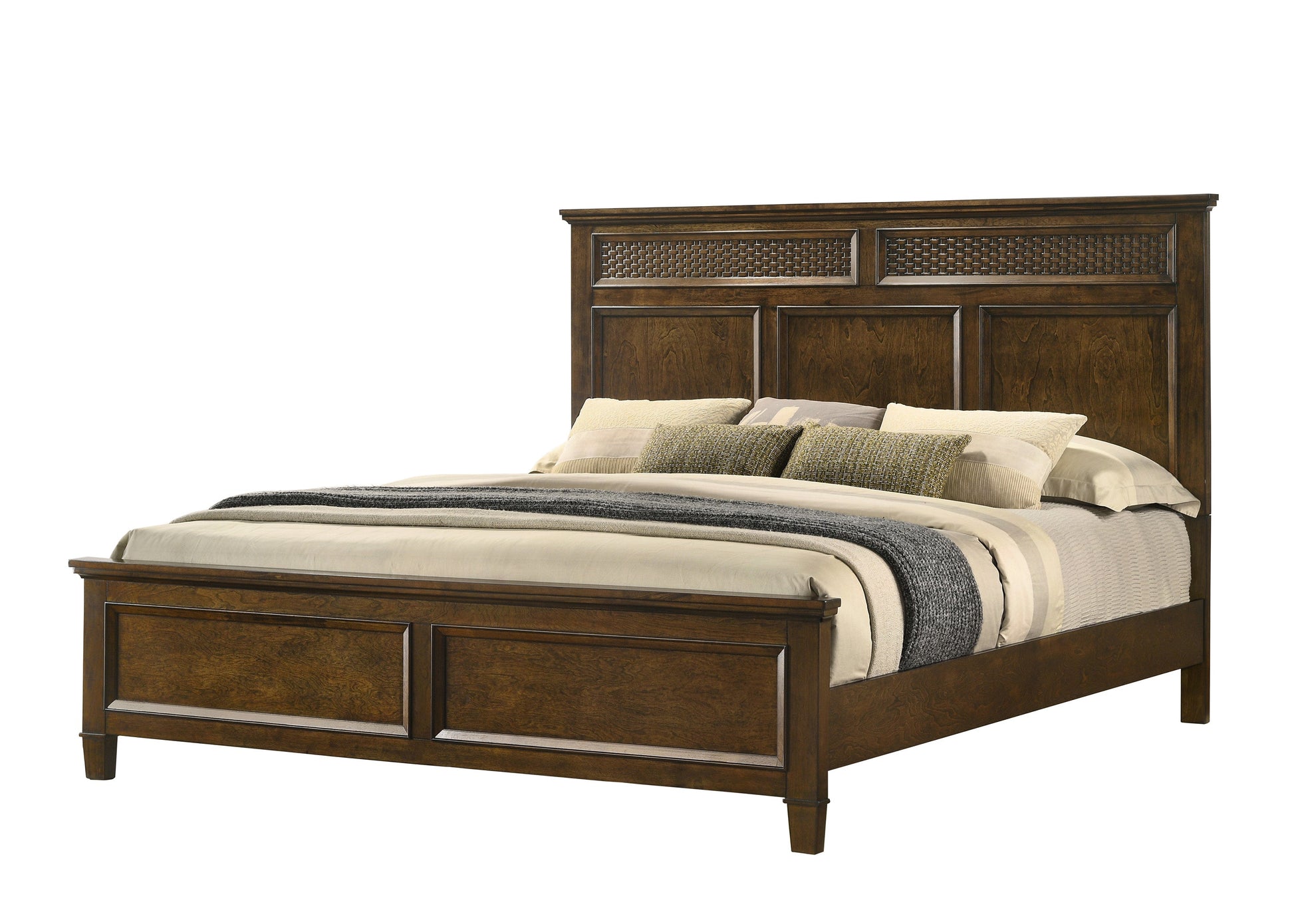 Everdeen Brown Modern Contemporary Solid Wood And Veneers Upholstered Panel Bedroom Set
