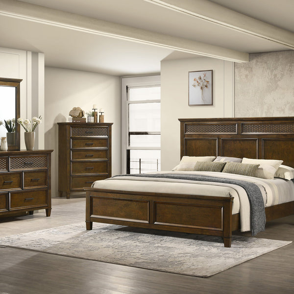 Everdeen Brown Modern Contemporary Solid Wood And Veneers Upholstered Panel Bedroom Set