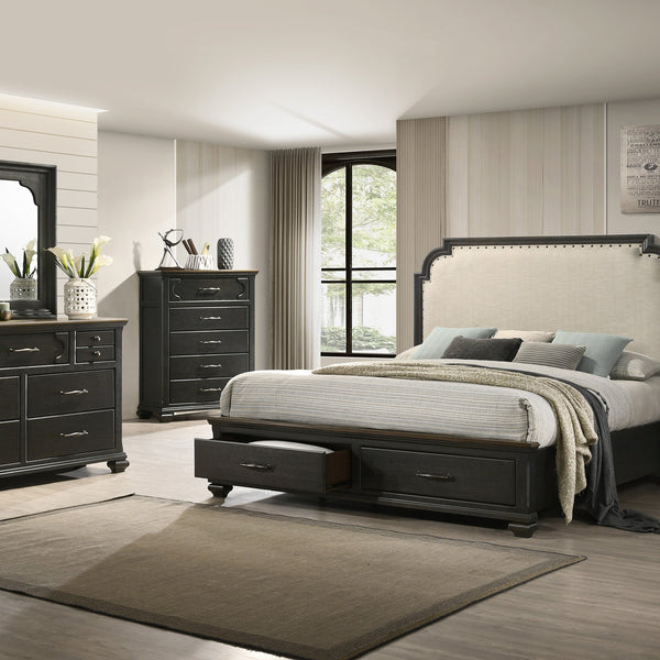 Hamilton Brown Modern Contemporary Solid Wood And Veneers Fabric Storage Bedroom Set