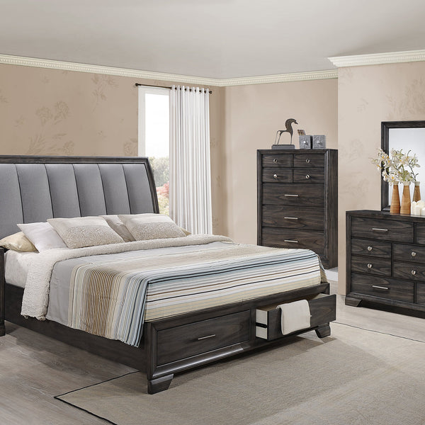 Jaymes Sleek Gray Finish Modern Storage Fabric Platform Bedroom Set