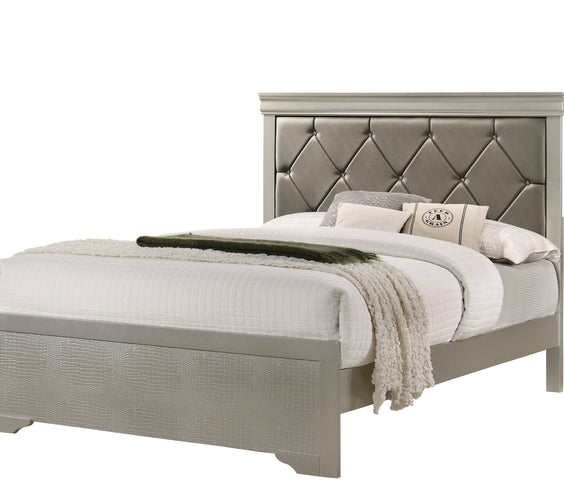 Amalia Silver Wood Faux Leather Upholstered Tufted Panel Bedroom Set