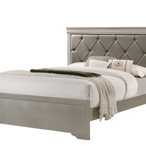 Amalia Silver Wood Faux Leather Upholstered Tufted Panel Bedroom Set