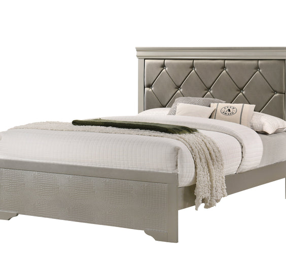Amalia Silver Wood Faux Leather Upholstered Tufted Panel Bedroom Set