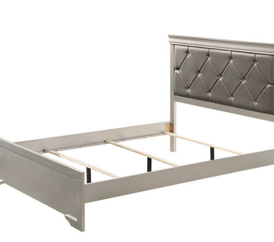 Amalia Silver Wood Faux Leather Upholstered Tufted Panel Bedroom Set