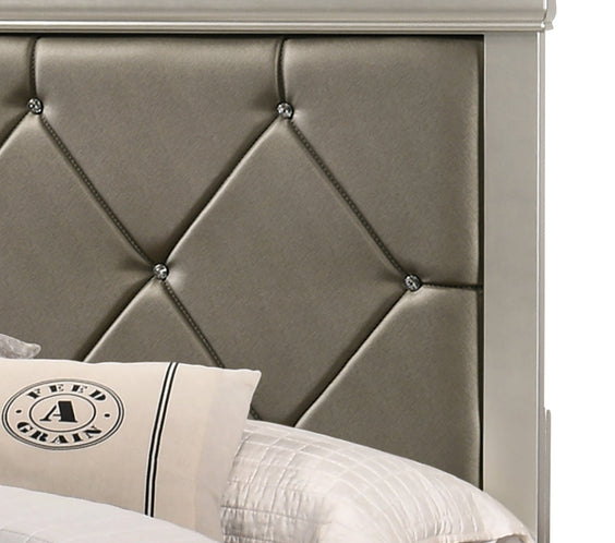 Amalia Silver Wood Faux Leather Upholstered Tufted Panel Bedroom Set