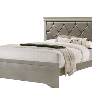 Amalia Silver Wood Faux Leather Upholstered Tufted Panel Bedroom Set