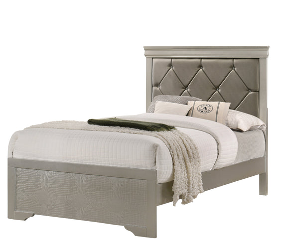 Amalia Silver Wood Faux Leather Upholstered Tufted Panel Bedroom Set