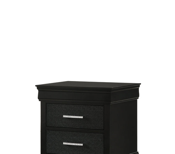 Amalia Black Natural Wood Velvet Upholstered Tufted Panel Bedroom Set
