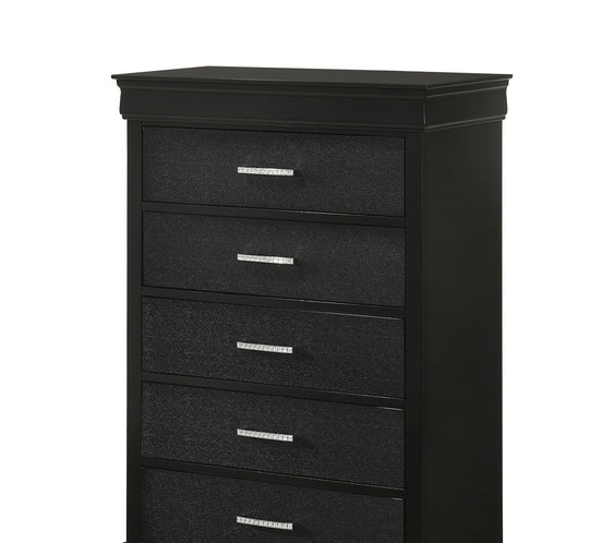 Amalia Black Natural Wood Velvet Upholstered Tufted Panel Bedroom Set
