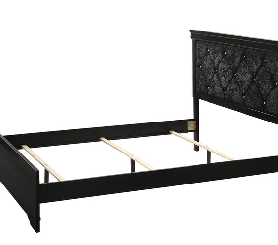 Amalia Black Natural Wood Velvet Upholstered Tufted Panel Bedroom Set